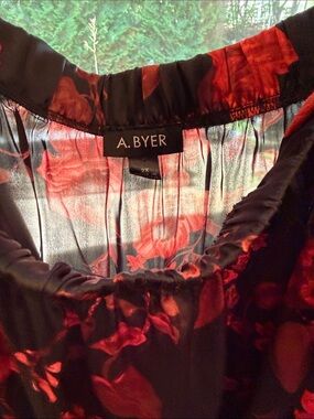 A. Byer Black and Red Floral Sheer Chemise